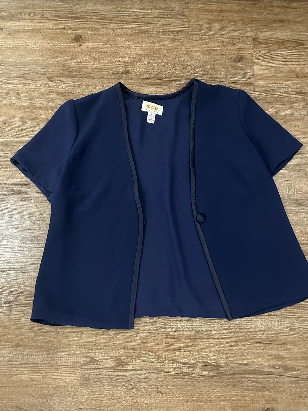 Navy Short-Sleeve Open Front Top